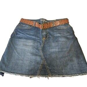 L.A. Blues Belted Denim Skirt Women Size 14 Brown Belt Blue Knee Length New